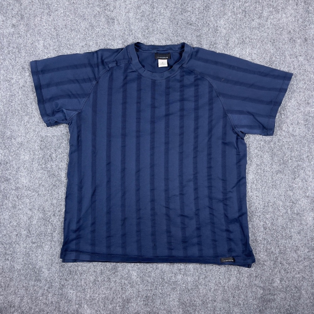 Hanro T-Shirt Mens Medium Blue Shadow Stripe Raglan Short Sleeve Swiss Made